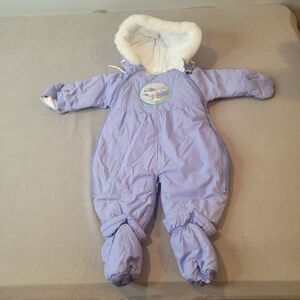 Bright Future Hooded Snowsuit Attach  Miten Purple Size 0-9 Months Vintage